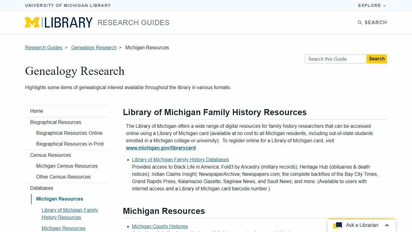 Michigan Resources - Genealogy Research - Research Guides at University of Michigan Library